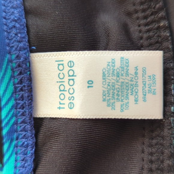 Tropical Escape Floral Strappy Padded Tankini Swim Top 10 Blue Green - Picture 3 of 14